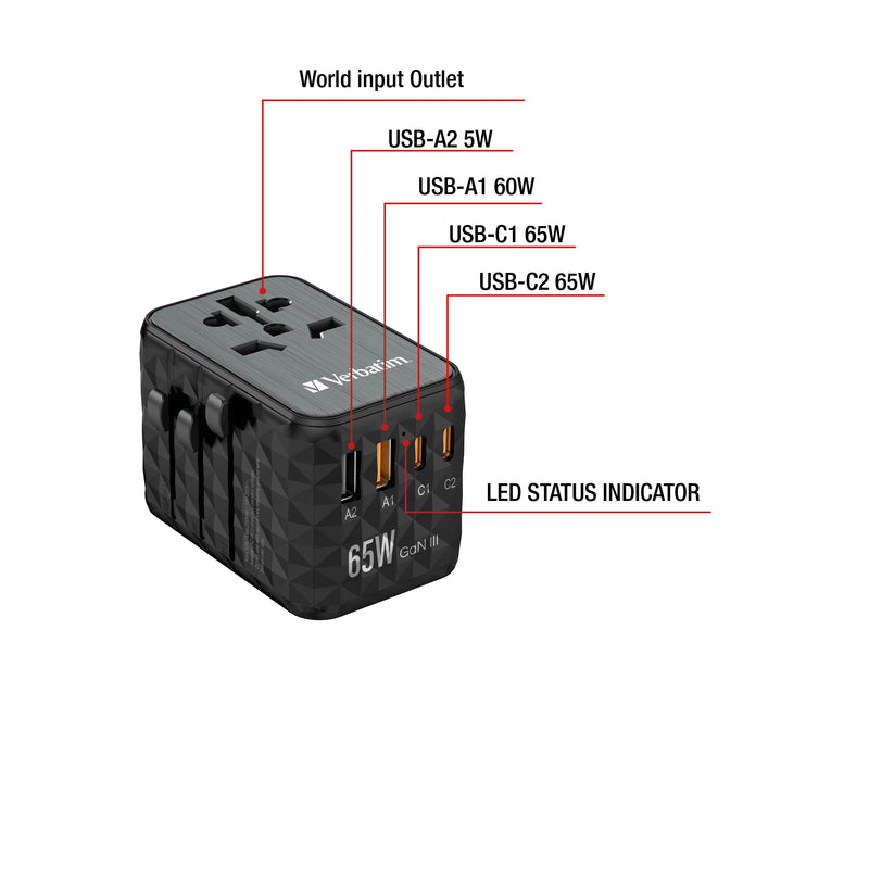 ALIMENTATION UNIVERSELLE 2 USB A ET 2 C 65W INTERNATIONALE 32120 VERBATIM