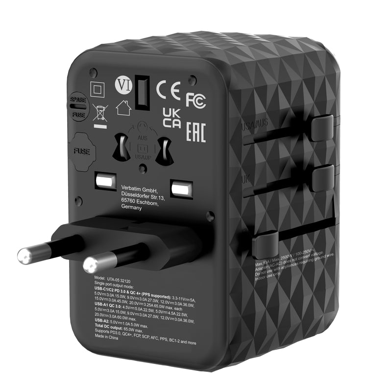 ALIMENTATION UNIVERSELLE 2 USB A ET 2 C 65W INTERNATIONALE 32120 VERBATIM