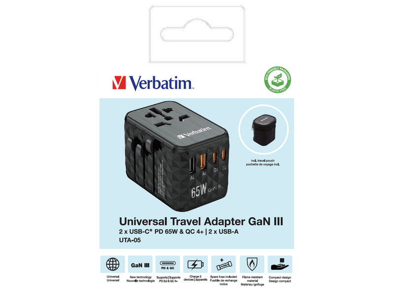 ALIMENTATION UNIVERSELLE 2 USB A ET 2 C 65W INTERNATIONALE 32120 VERBATIM