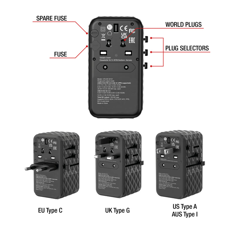 ALIMENTATION UNIVERSELLE 2 USB A ET 2 C 100W INTERNATIONALE 32121 VERBATIM