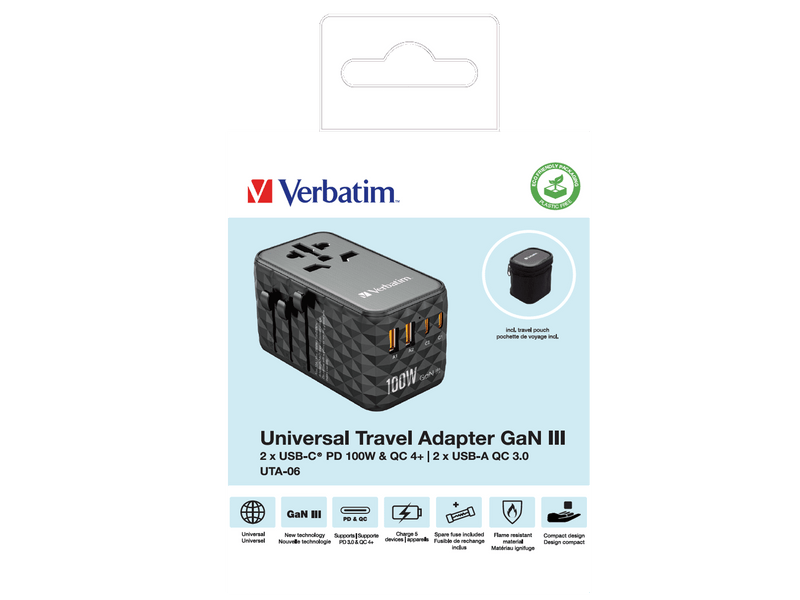 ALIMENTATION UNIVERSELLE 2 USB A ET 2 C 100W INTERNATIONALE 32121 VERBATIM