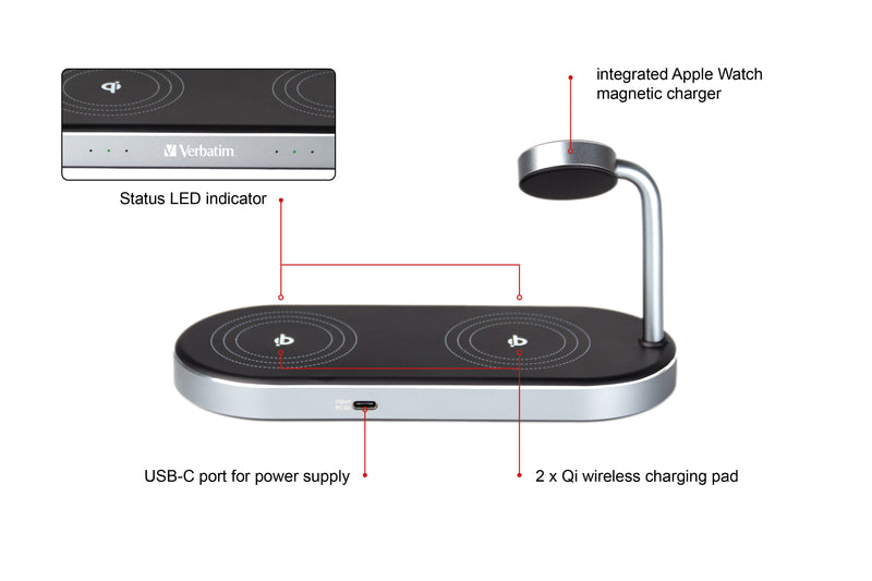 CHARGEUR INDUCTION SS FIL 3 EN 1 35W VERBATIM