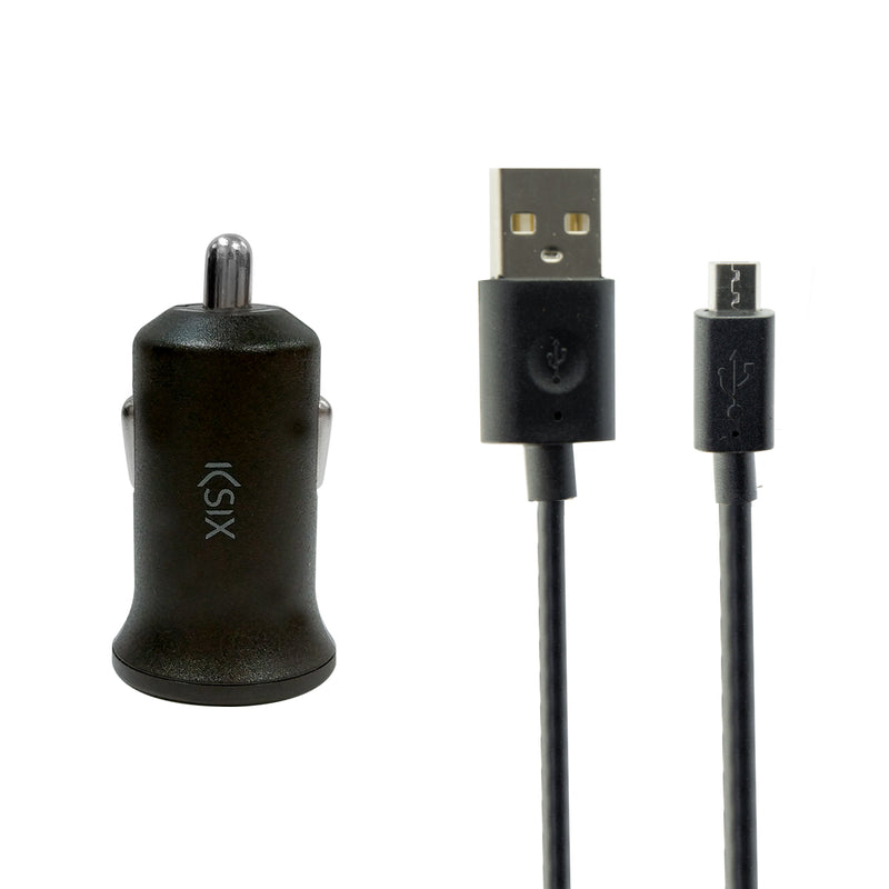 CHARGEUR DE VOITURE 2,1A + CABLE MICRO USB NOIR KSIX
