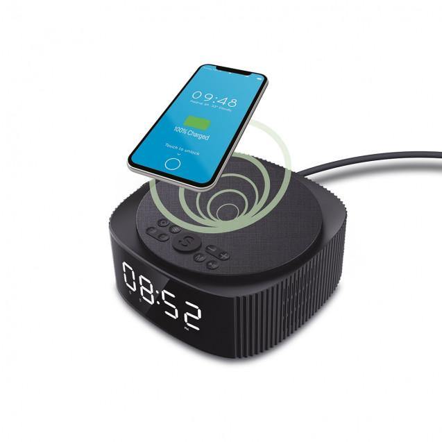 Réveil noir charge induction et haut-parleurs Bluetooth 10w KSIX - L'échoppe connectée